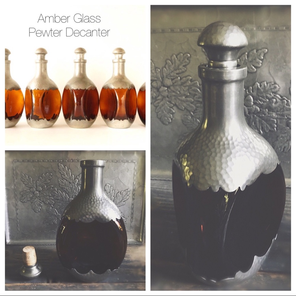 Vintage Royal Holland Pewter Daalderop Decanter | Amber Glass | Made in Holland